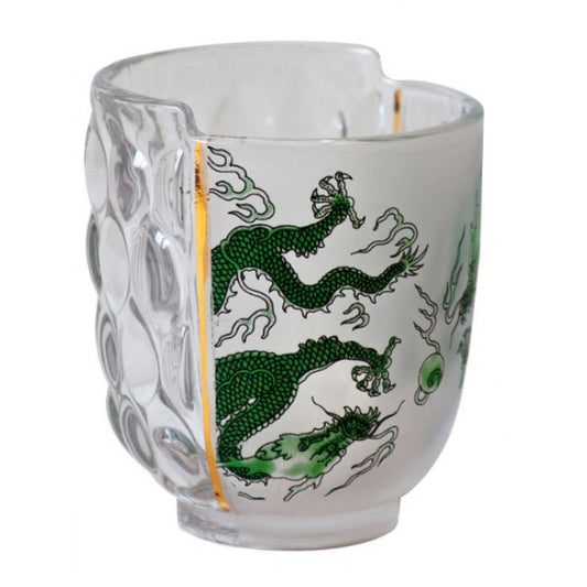 Bicchiere Seletti Hybrid Aglaura con decoro verde e vetro trasparente