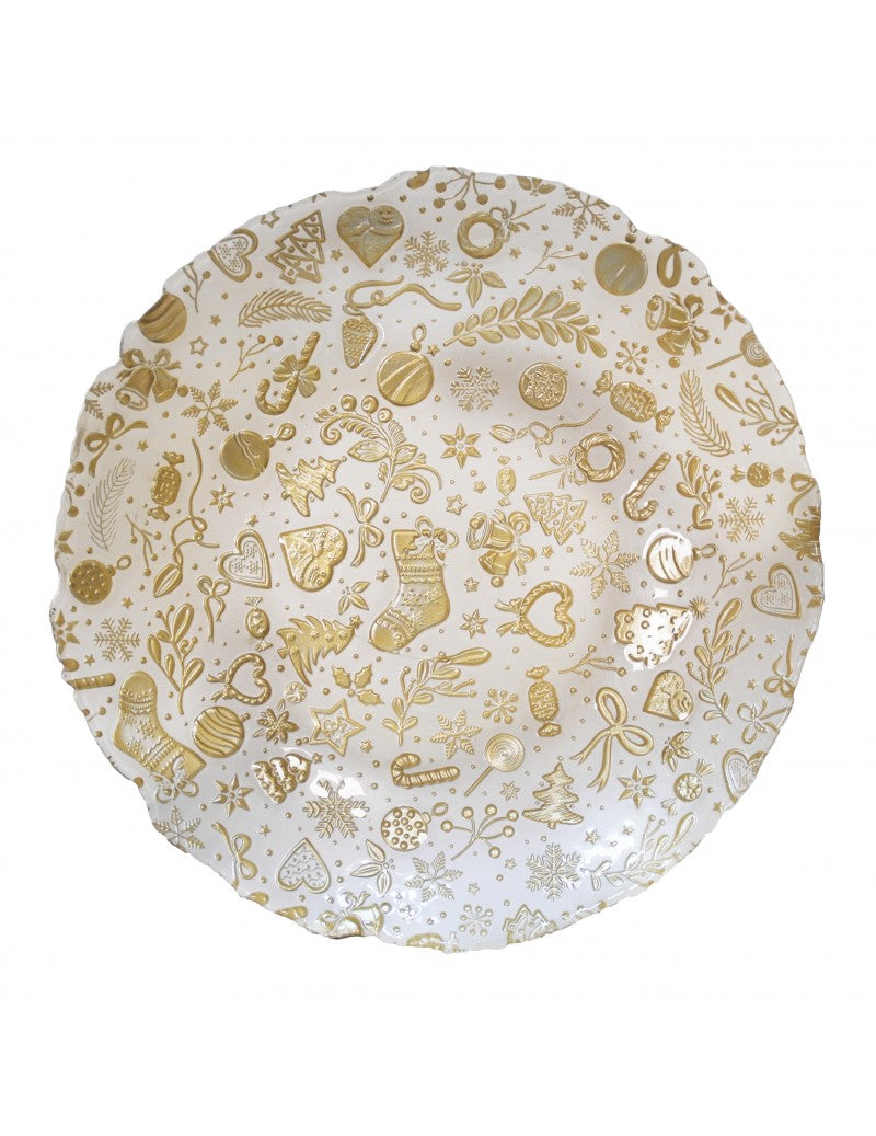Brandani Vassoio Christmas Bianco/Oro Vetro cm 40