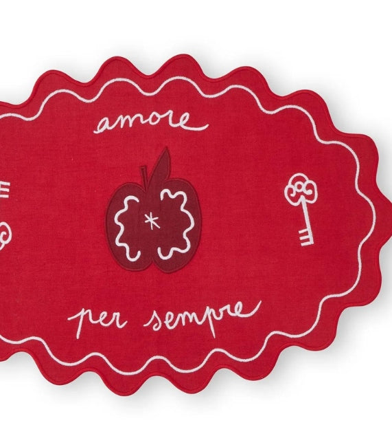 Bitossi Home Il Frutto della Passione Tovaglietta con ricami Rossa - Amore per sempre