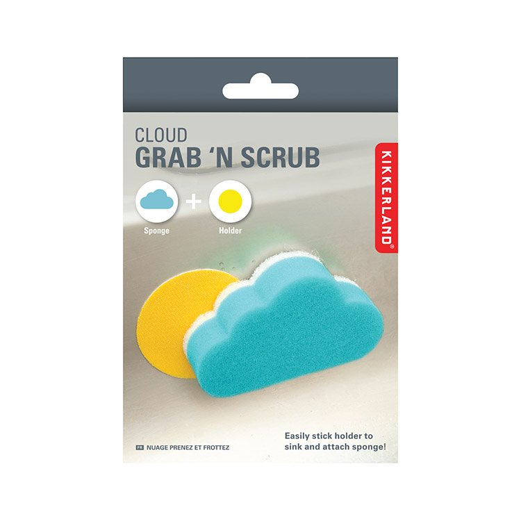 Kikkerland Cloud Grab 'n Scrub spugna a forma di nuvola nella confezione originale
