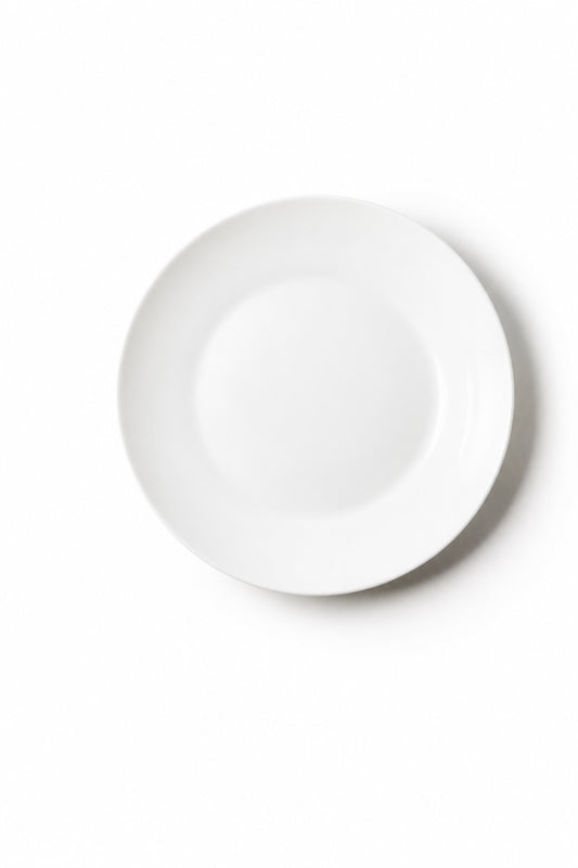 Piatto Piano KnIndustrie Aida in Fine Bone China bianca – vista dall'alto