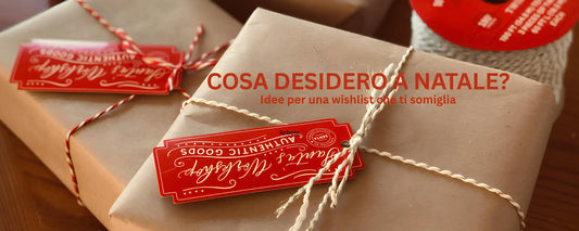 Regali di Natale con etichette e pacchetti regalo, idea per una wishlist natalizia