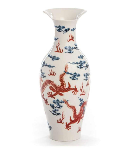 Vaso Hybrid Adelma, lato con draghi rossi e nuvole blu