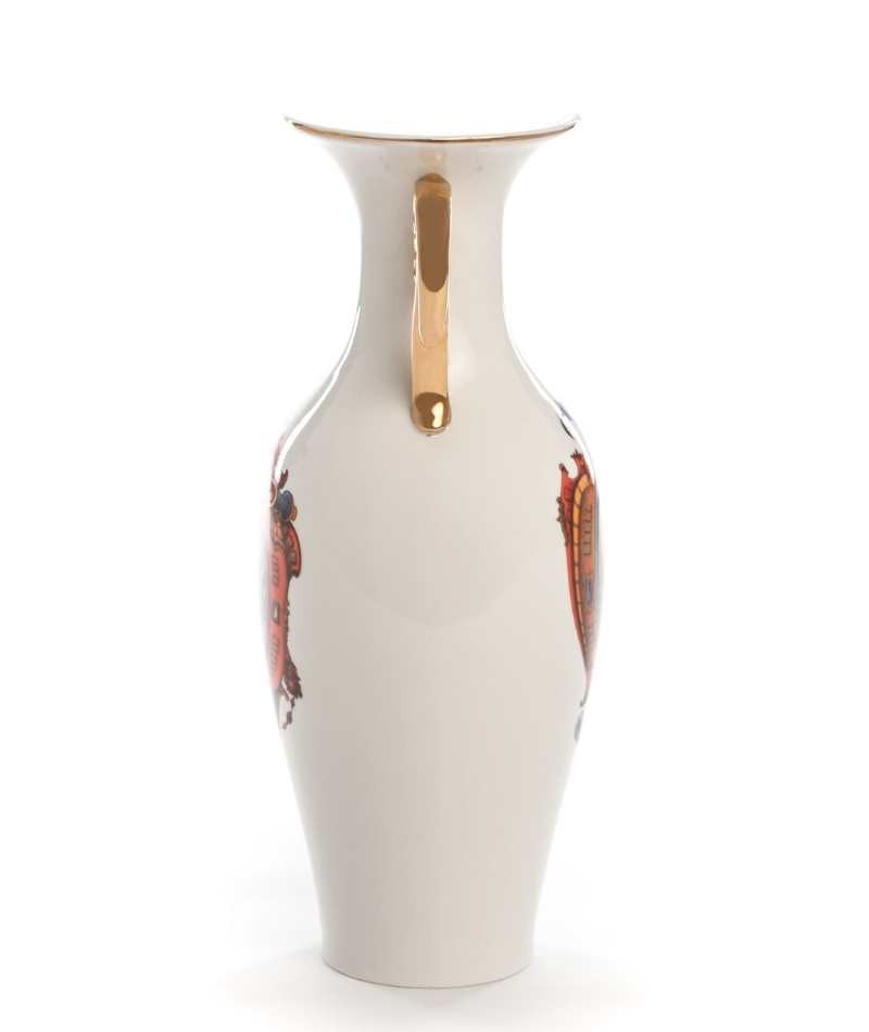 Vaso Seletti Hybrid Adelma, vista posteriore con manico dorato