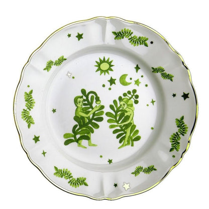 Piatto Piano Eden Floreale Bitossi Home con decoro botanico verde e bordo dorato