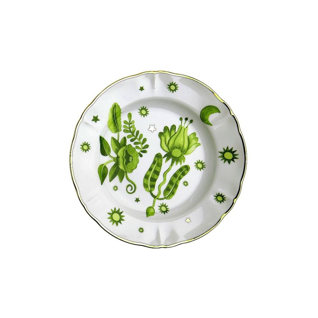 Piatto Frutta Eden Floreale Bitossi Home con decoro botanico verde e bordo dorato