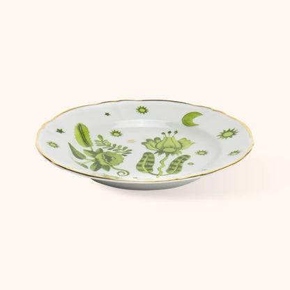 Piatto Frutta Eden Floreale Bitossi Home vista laterale con decoro verde e bordo dorato