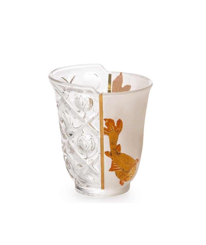 Bicchiere Seletti Hybrid Aglaura decoro arancione e vetro lavorato