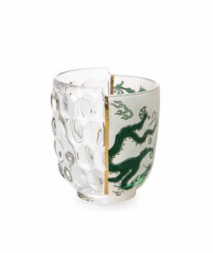 Bicchiere Seletti Hybrid Aglaura decoro verde vista laterale