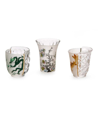 Seletti Hybrid Aglaura set 3 bicchieri in vetro decorato