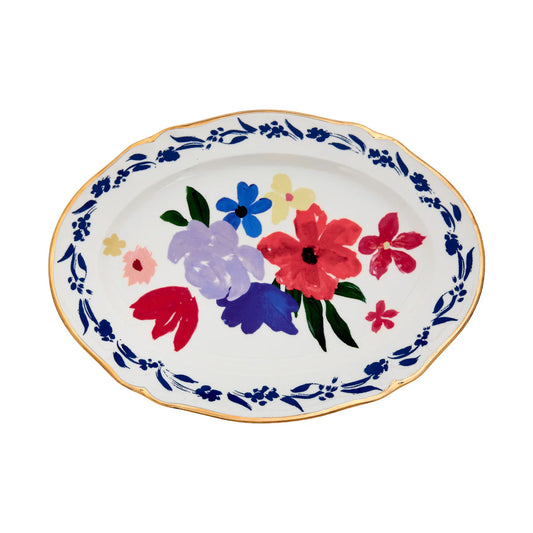 Bitossi Home Dipinto Vassoio ovale Bouquet blu