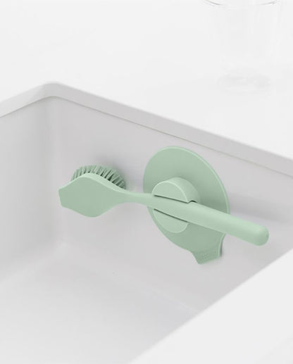 Spazzola Lavapiatti Brabantia - Con Ventosa E Raschietto - Verde Giada - 11x5x24cm - Per Lavello - Foto 3