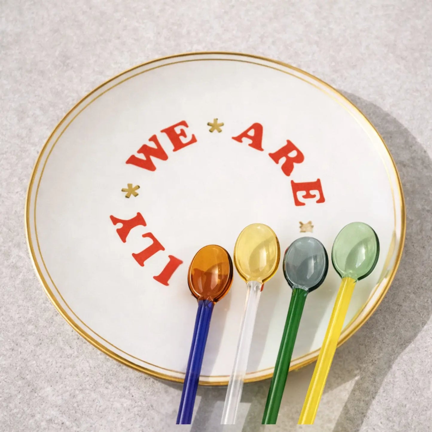 Set 4 dessert condiviso con piattini Bitossi Home We Are Family e cucchiaini Brandani in vetro