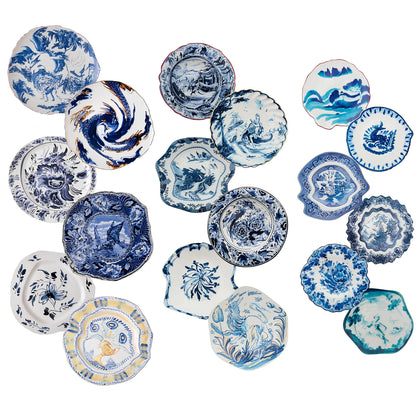 Servizio piatti Seletti Diesel Living Classic On Acid 18 pezzi completo con piatti piani, fondi e frutta decorati con pattern psichedelici colorati