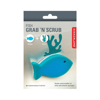 Kikkerland Fish Grab 'n Scrub spugna a forma di pesce nella confezione originale