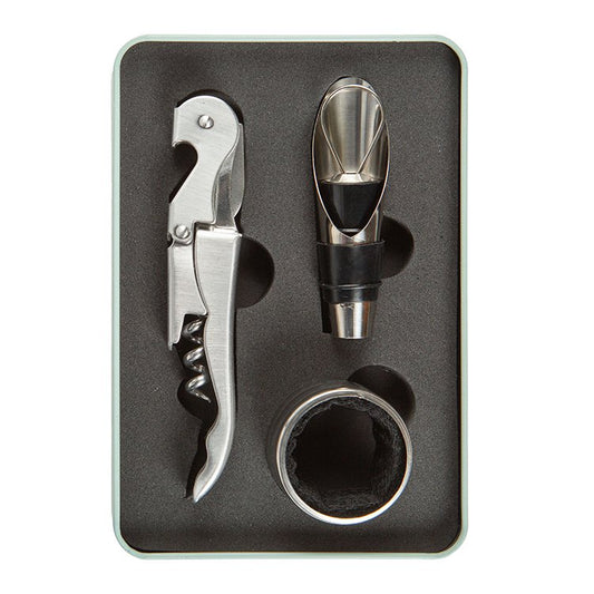 Kikkerland Wine Kit con cavatappi versatore tappo e anello salvagoccia