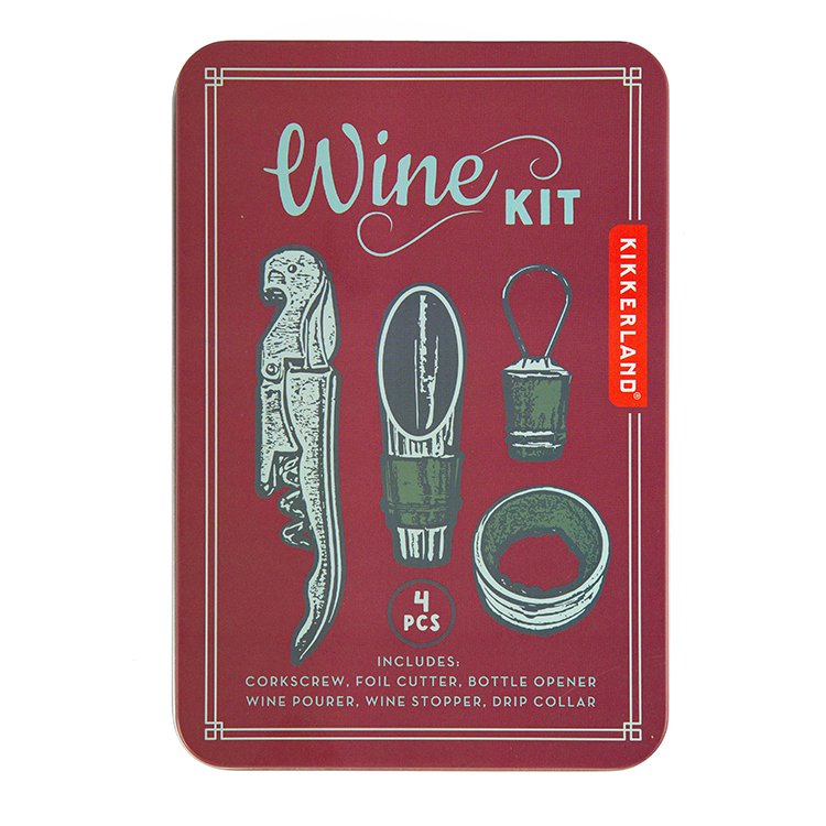 Kikkerland Wine Kit set accessori vino nella scatola metallica