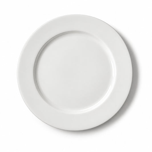 Piatto Piano KnIndustrie Solaria in porcellana Fine Bone China bianca – vista dall'alto