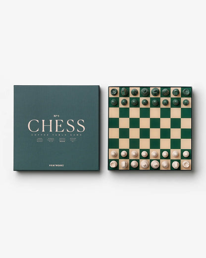 Scacchiera Printworks Chess Classic verde e crema con pezzi in legno e scatola