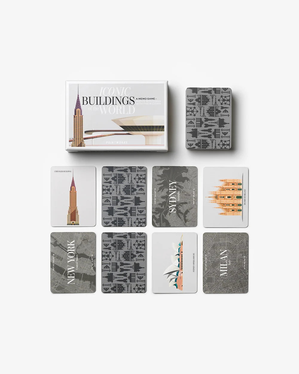 Carte Printworks Iconic Buildings con Chrysler Building e mappa di New York