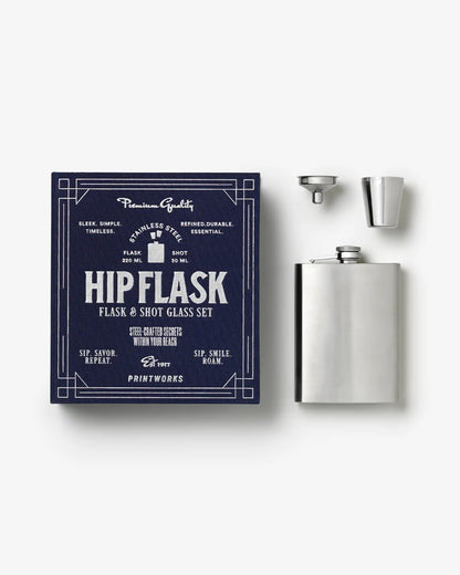 Printworks The Essentials Hip Flask con scatola blu scuro, fiaschetta in acciaio inox, imbuto e bicchierini