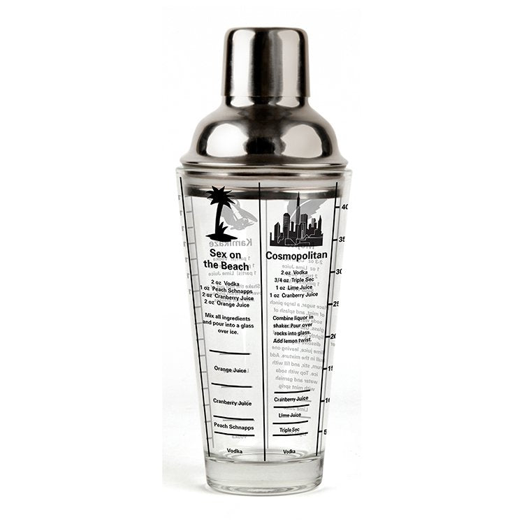 Kikkerland Mix Master Cocktail Shaker in vetro e acciaio inox con ricette stampate