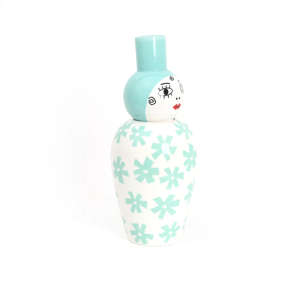 Seletti Canopie Zita vaso decorativo bianco e acquamarina vista laterale