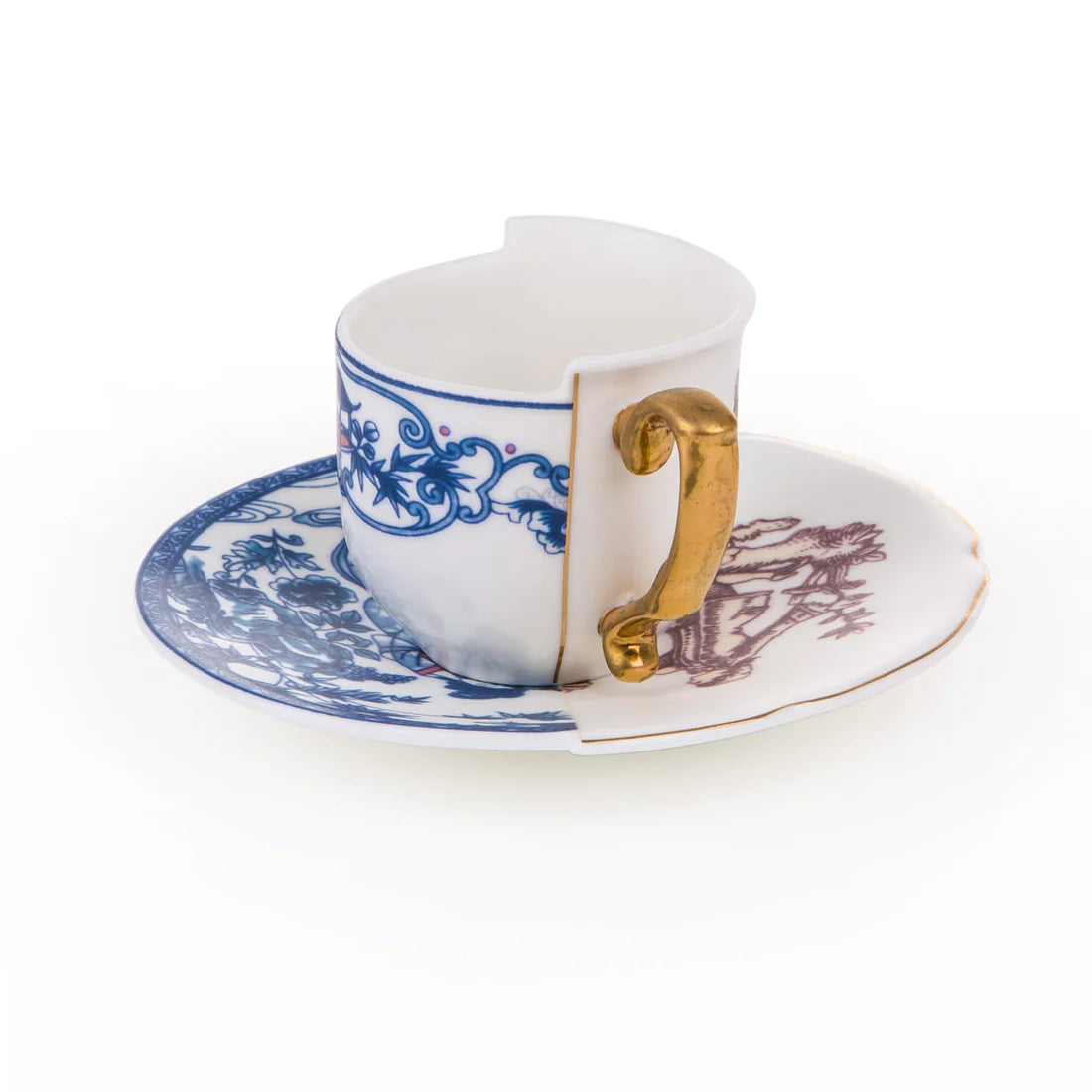 Vista posteriore della tazzina da caffè Seletti Hybrid Eufemia con piattino