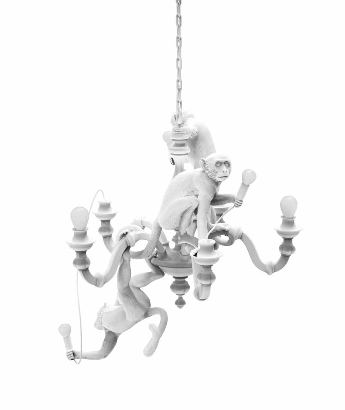 Seletti Monkey Chandelier Lampadario Con Scimmie Bianco
