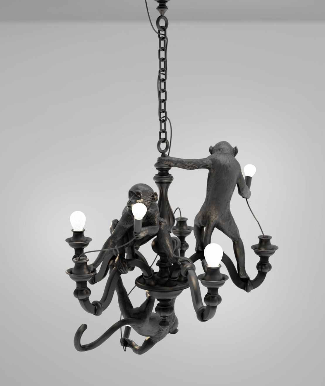 Seletti Monkey Chandelier Lampadario Con Scimmie Nero
