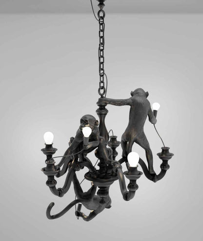 Seletti Monkey Chandelier Lampadario Con Scimmie Nero