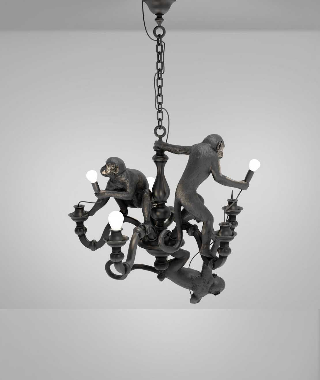 Seletti Monkey Chandelier Lampadario Con Scimmie Nero