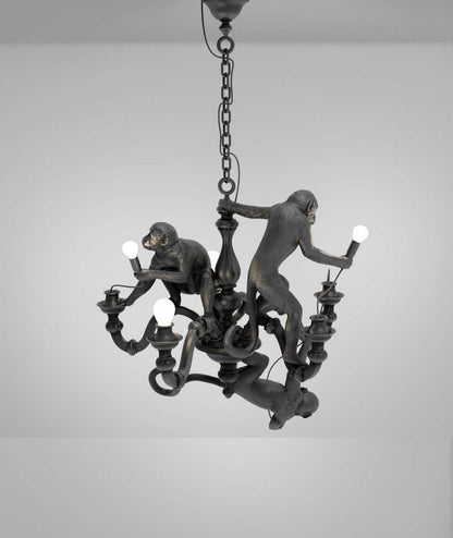 Seletti Monkey Chandelier Lampadario Con Scimmie Nero