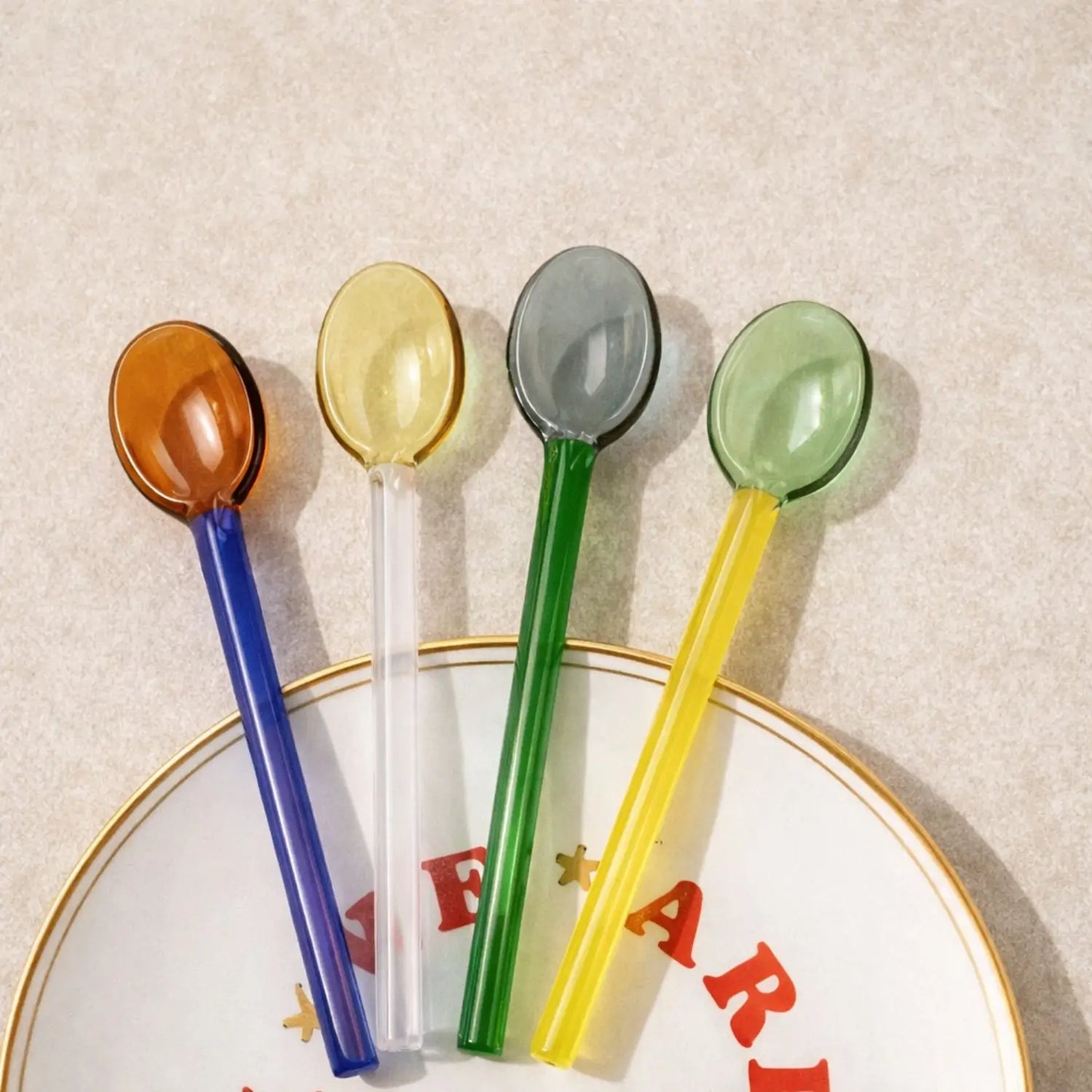Set 4 dessert condiviso con piattini Bitossi Home We Are Family e cucchiaini Brandani in vetro