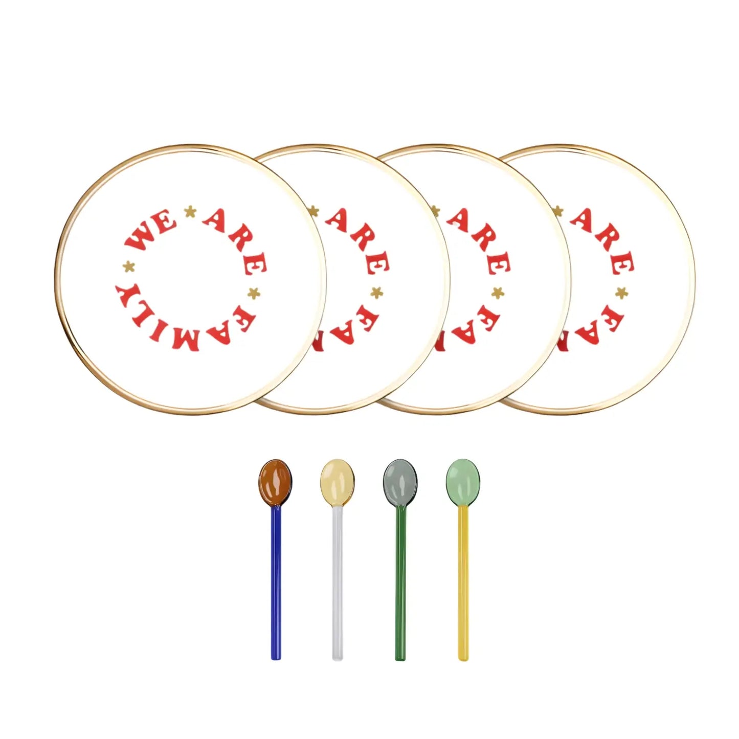 Set 4 dessert condiviso con piattini Bitossi Home We Are Family e cucchiaini Brandani in vetro