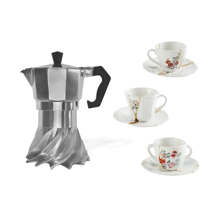 Set regalo caffè Turbo Moka 3 tazze, 3 tazzine Seletti Kintsugi