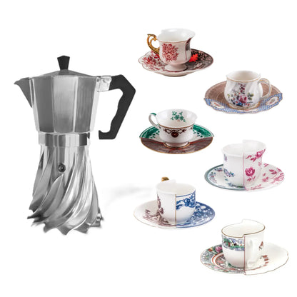 Set regalo caffè Turbo Moka 6 tazze, 6 tazzine Seletti Hybrid