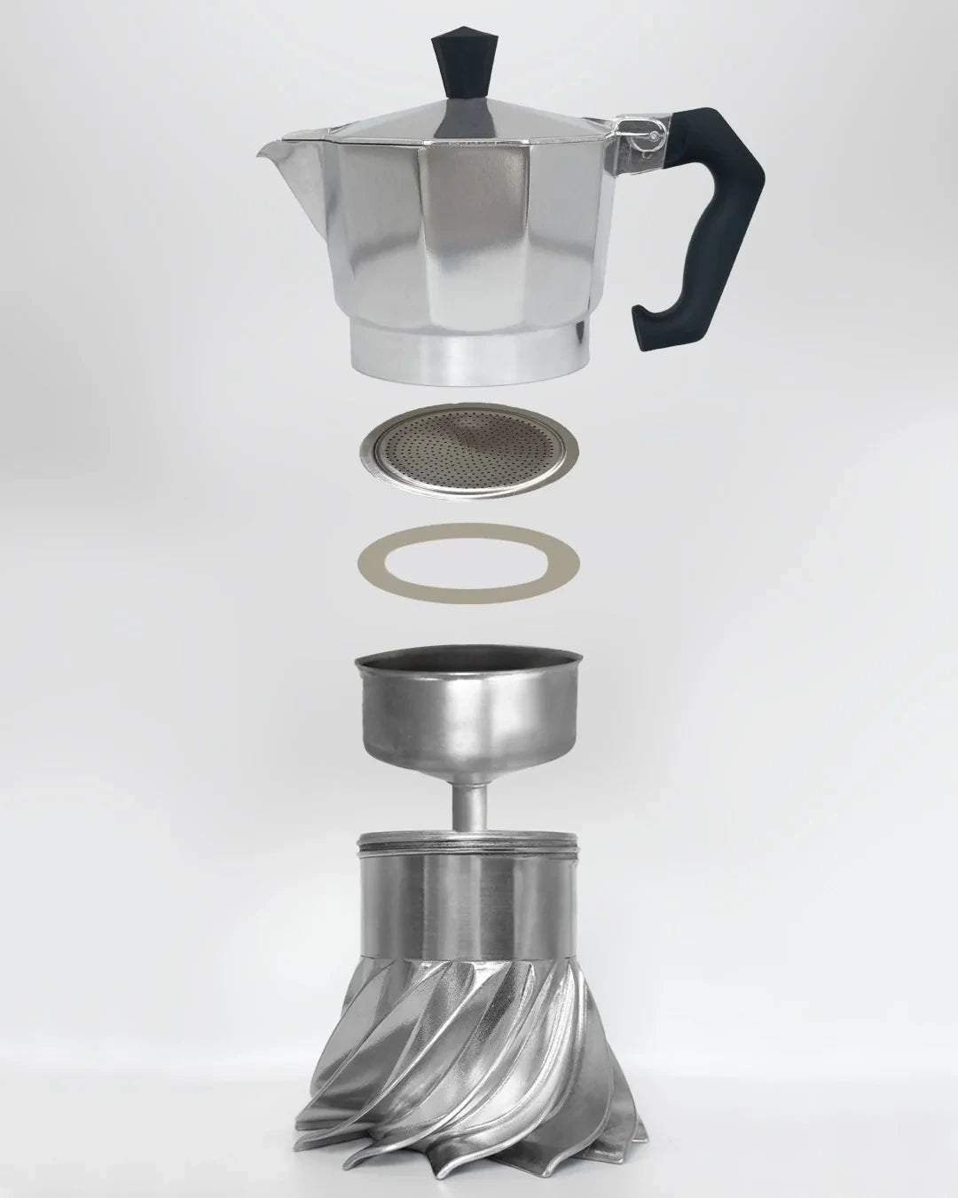 Dettaglio della Turbo Moka TM2 con componenti smontati