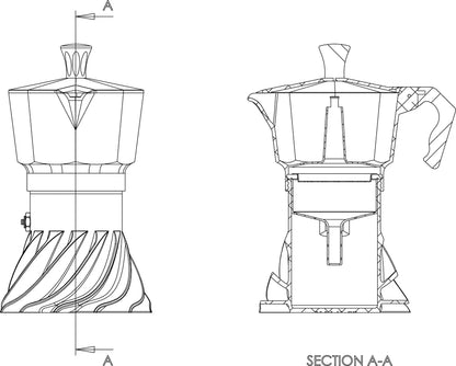 Disegno tecnico della Turbo Moka TM2 e della sua struttura