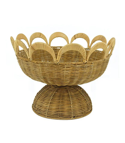 Cestino decorativo rotondo in rattan naturale con bordo ondulato