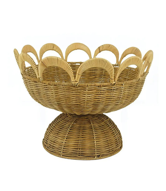 Cestino decorativo rotondo in rattan naturale con bordo ondulato